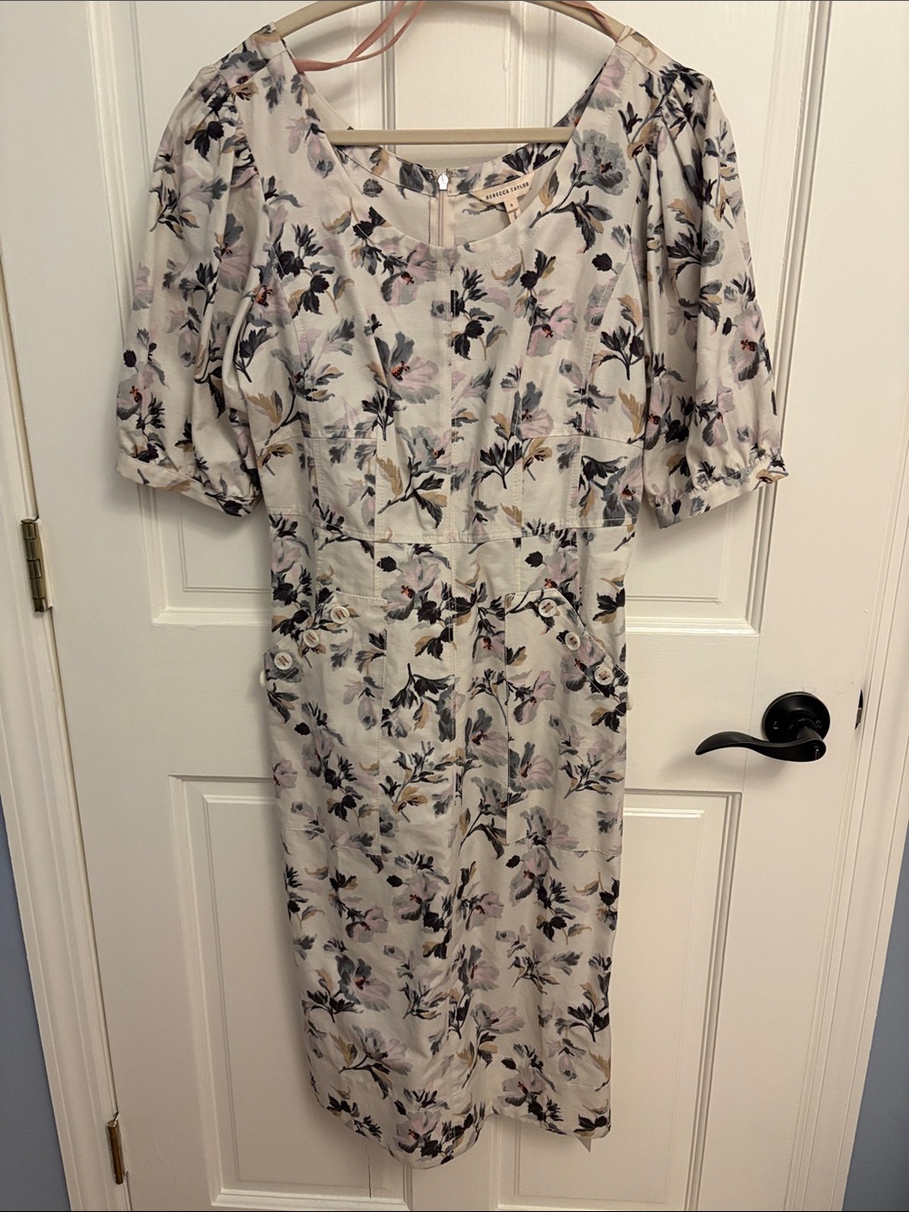 Rebecca Taylor Floral Puff-Sleeve Midi Dress